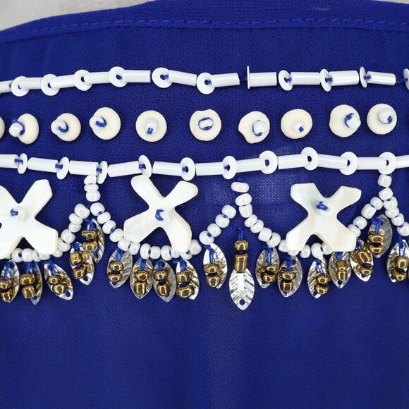 Chicos Top Womens Small Medium Blue Beaded Blouse Chiffon Lined Batwing Sleeves - Picture 11 of 13